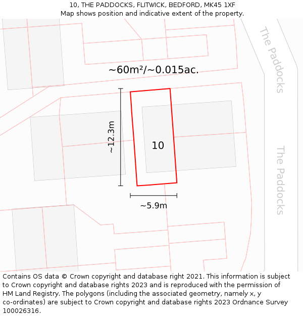 10, THE PADDOCKS, FLITWICK, BEDFORD, MK45 1XF: Plot and title map
