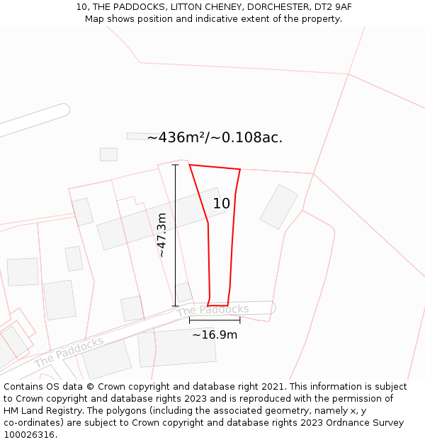 10, THE PADDOCKS, LITTON CHENEY, DORCHESTER, DT2 9AF: Plot and title map