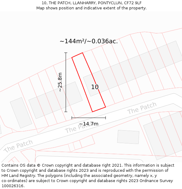10, THE PATCH, LLANHARRY, PONTYCLUN, CF72 9LF: Plot and title map