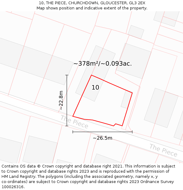 10, THE PIECE, CHURCHDOWN, GLOUCESTER, GL3 2EX: Plot and title map