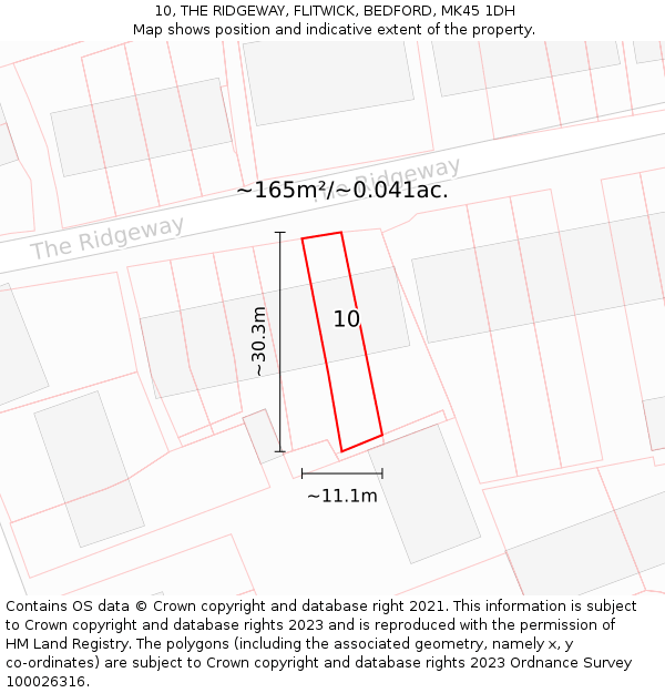 10, THE RIDGEWAY, FLITWICK, BEDFORD, MK45 1DH: Plot and title map