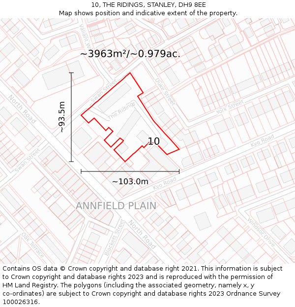 10, THE RIDINGS, STANLEY, DH9 8EE: Plot and title map