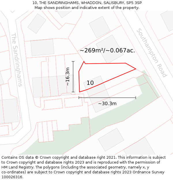 10, THE SANDRINGHAMS, WHADDON, SALISBURY, SP5 3SP: Plot and title map