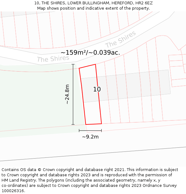 10, THE SHIRES, LOWER BULLINGHAM, HEREFORD, HR2 6EZ: Plot and title map