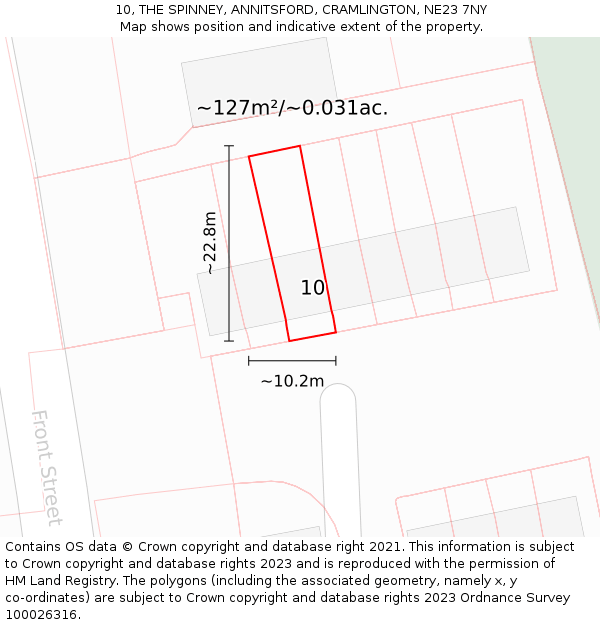 10, THE SPINNEY, ANNITSFORD, CRAMLINGTON, NE23 7NY: Plot and title map