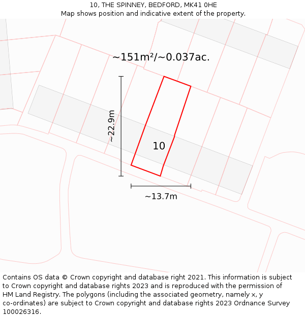 10, THE SPINNEY, BEDFORD, MK41 0HE: Plot and title map