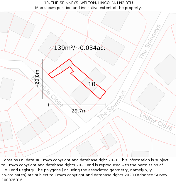 10, THE SPINNEYS, WELTON, LINCOLN, LN2 3TU: Plot and title map