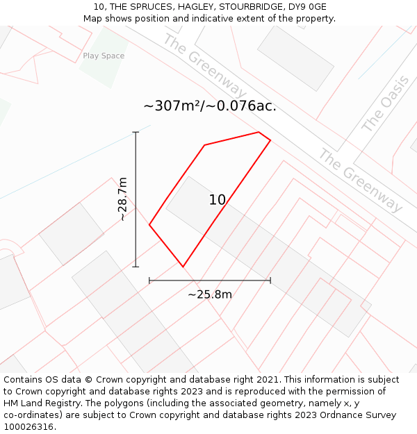 10, THE SPRUCES, HAGLEY, STOURBRIDGE, DY9 0GE: Plot and title map