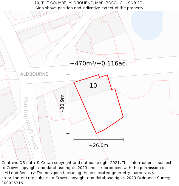 10, THE SQUARE, ALDBOURNE, MARLBOROUGH, SN8 2DU: Plot and title map