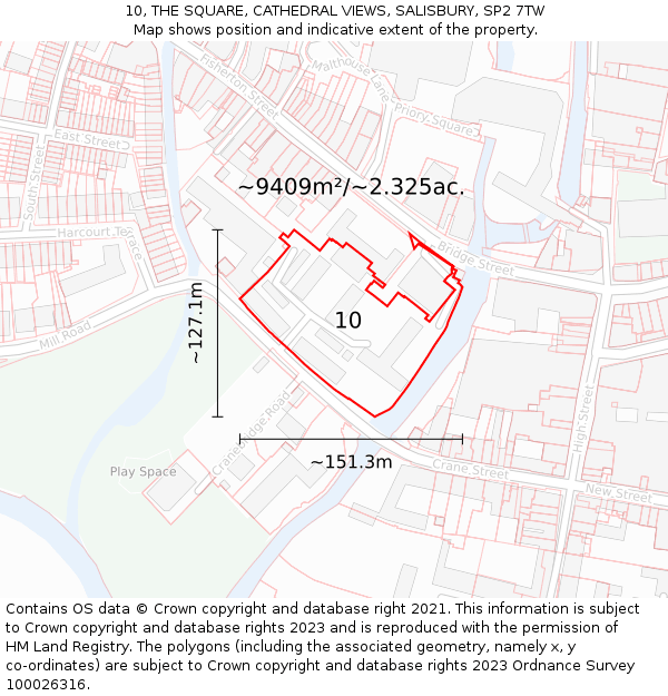 10, THE SQUARE, CATHEDRAL VIEWS, SALISBURY, SP2 7TW: Plot and title map
