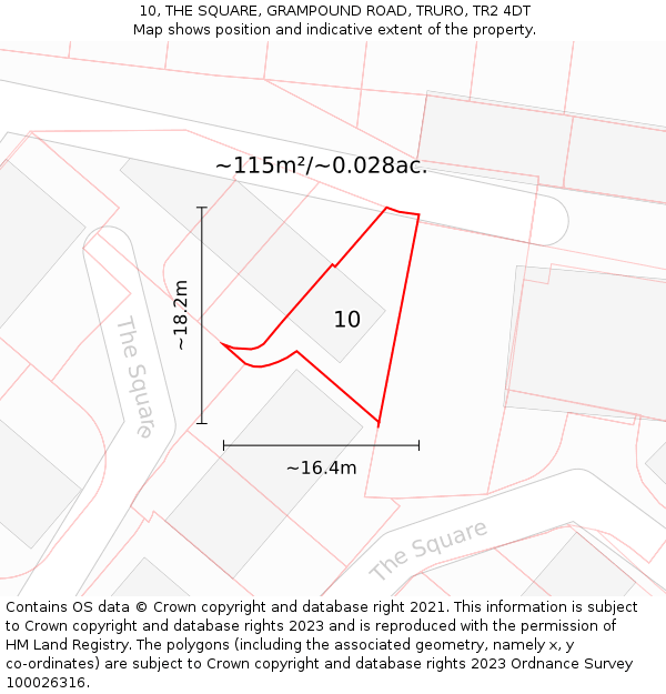 10, THE SQUARE, GRAMPOUND ROAD, TRURO, TR2 4DT: Plot and title map