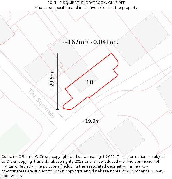 10, THE SQUIRRELS, DRYBROOK, GL17 9FB: Plot and title map