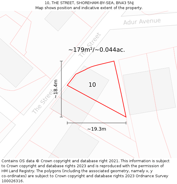 10, THE STREET, SHOREHAM-BY-SEA, BN43 5NJ: Plot and title map