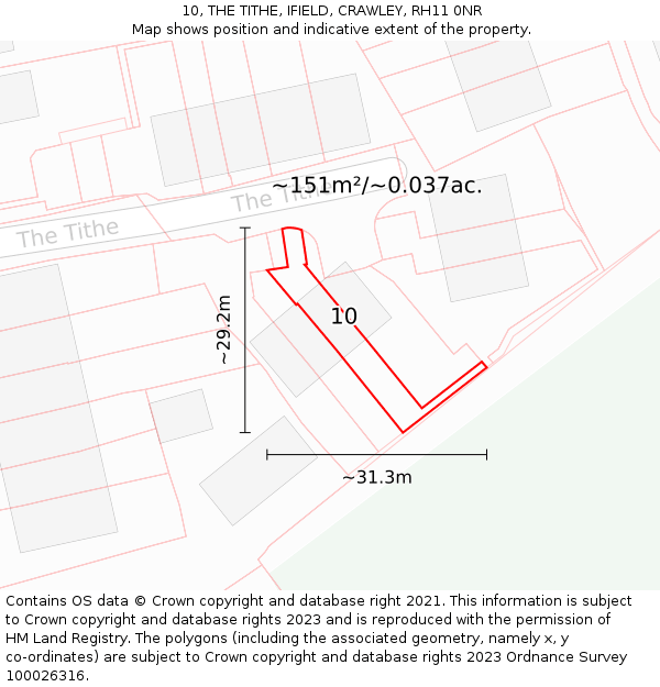10, THE TITHE, IFIELD, CRAWLEY, RH11 0NR: Plot and title map