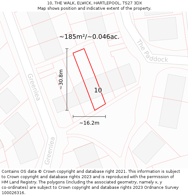 10, THE WALK, ELWICK, HARTLEPOOL, TS27 3DX: Plot and title map