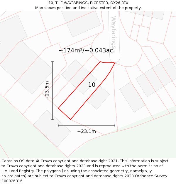 10, THE WAYFARINGS, BICESTER, OX26 3FX: Plot and title map