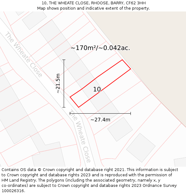 10, THE WHEATE CLOSE, RHOOSE, BARRY, CF62 3HH: Plot and title map
