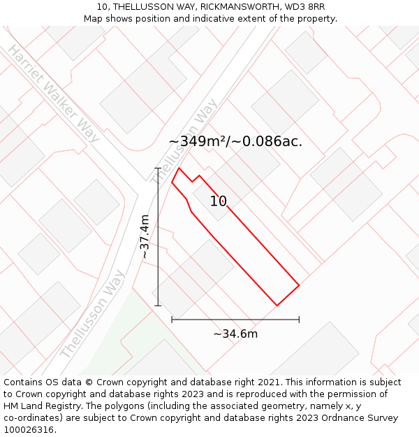 10, THELLUSSON WAY, RICKMANSWORTH, WD3 8RR: Plot and title map