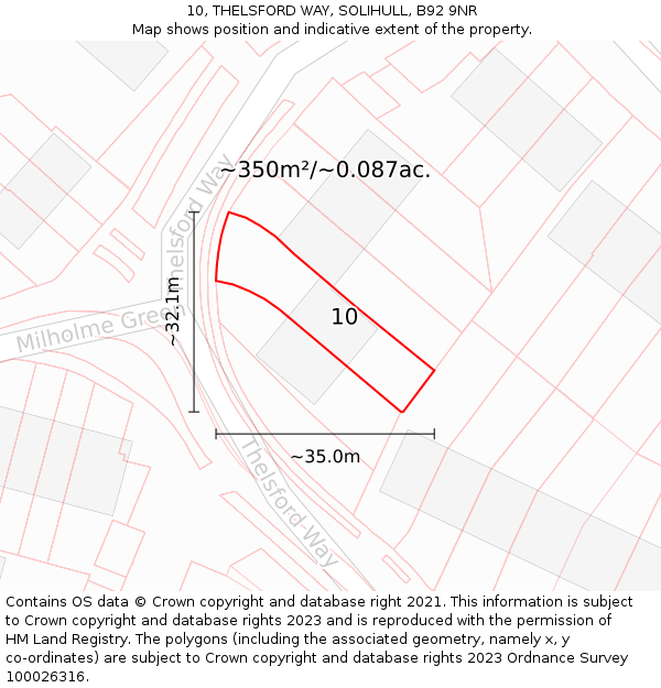 10, THELSFORD WAY, SOLIHULL, B92 9NR: Plot and title map