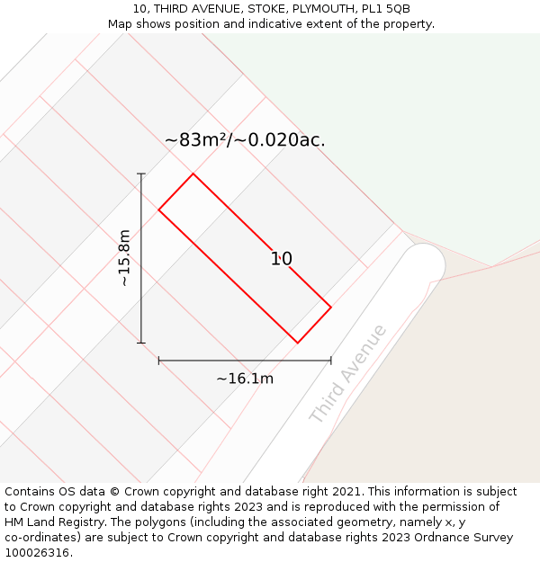 10, THIRD AVENUE, STOKE, PLYMOUTH, PL1 5QB: Plot and title map