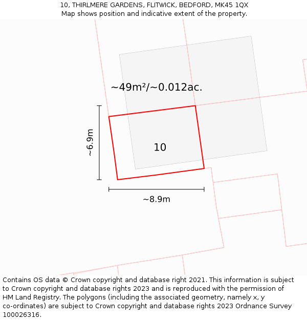 10, THIRLMERE GARDENS, FLITWICK, BEDFORD, MK45 1QX: Plot and title map