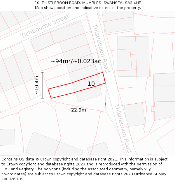 10, THISTLEBOON ROAD, MUMBLES, SWANSEA, SA3 4HE: Plot and title map