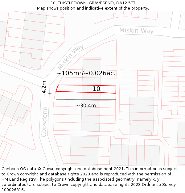 10, THISTLEDOWN, GRAVESEND, DA12 5ET: Plot and title map
