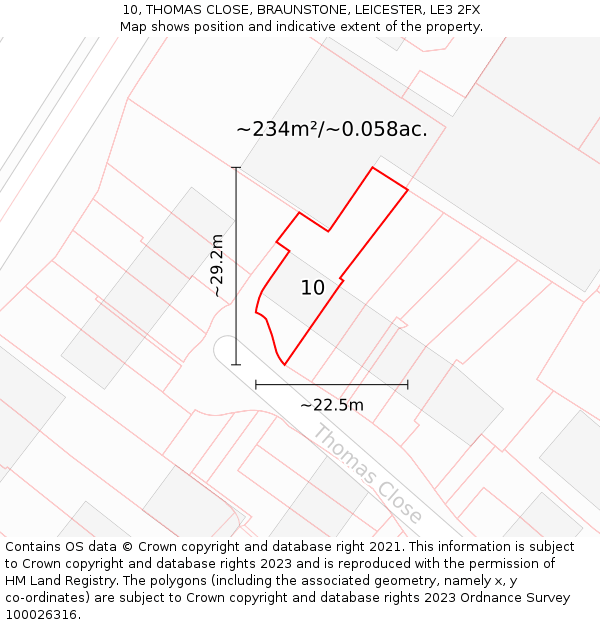 10, THOMAS CLOSE, BRAUNSTONE, LEICESTER, LE3 2FX: Plot and title map