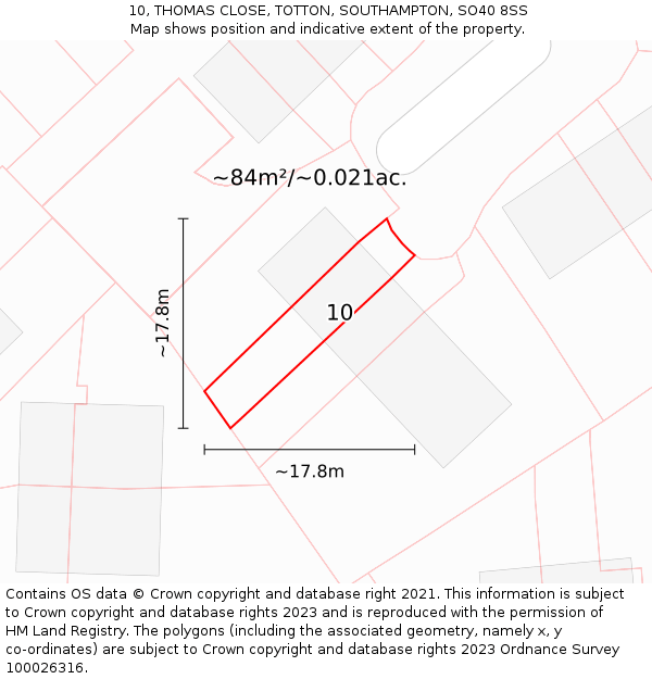 10, THOMAS CLOSE, TOTTON, SOUTHAMPTON, SO40 8SS: Plot and title map