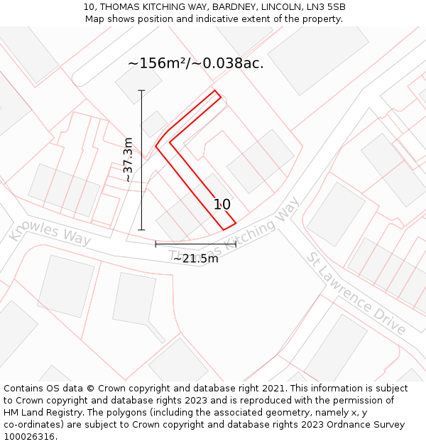 10, THOMAS KITCHING WAY, BARDNEY, LINCOLN, LN3 5SB: Plot and title map
