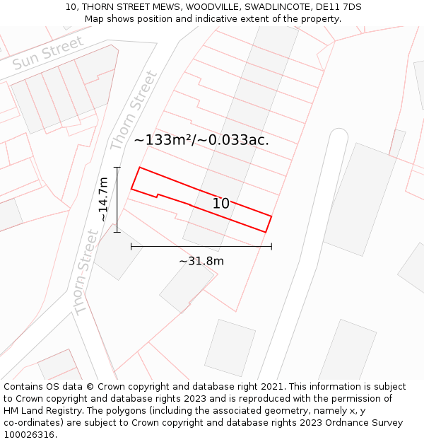 10, THORN STREET MEWS, WOODVILLE, SWADLINCOTE, DE11 7DS: Plot and title map