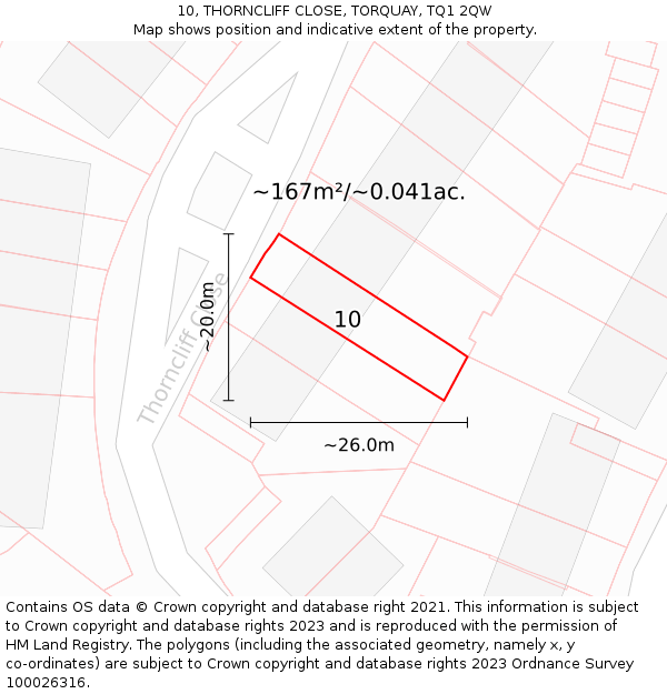 10, THORNCLIFF CLOSE, TORQUAY, TQ1 2QW: Plot and title map