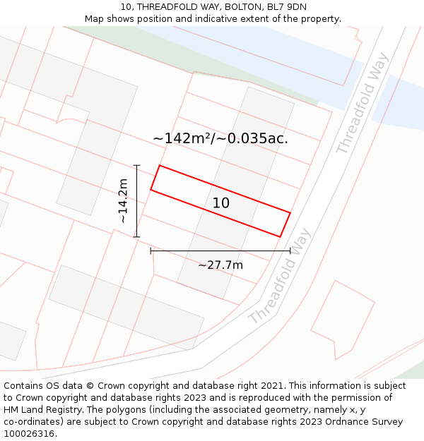 10, THREADFOLD WAY, BOLTON, BL7 9DN: Plot and title map