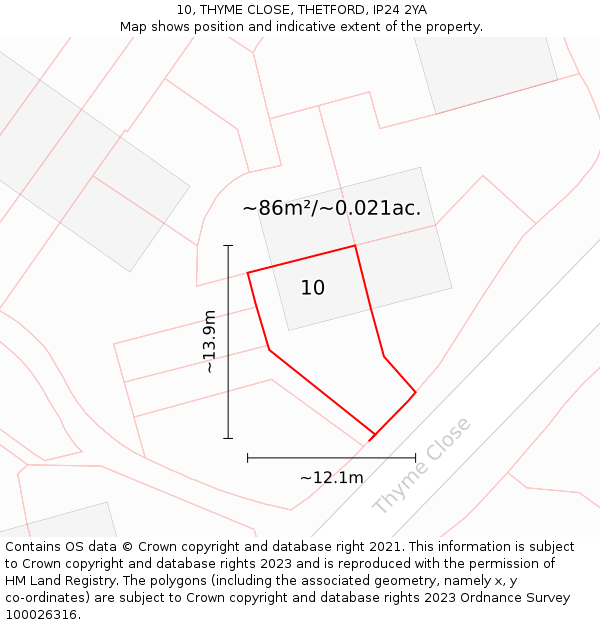 10, THYME CLOSE, THETFORD, IP24 2YA: Plot and title map