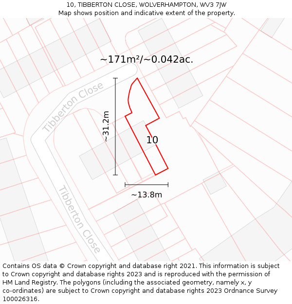 10, TIBBERTON CLOSE, WOLVERHAMPTON, WV3 7JW: Plot and title map