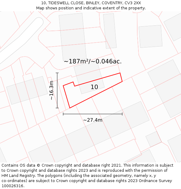10, TIDESWELL CLOSE, BINLEY, COVENTRY, CV3 2XX: Plot and title map