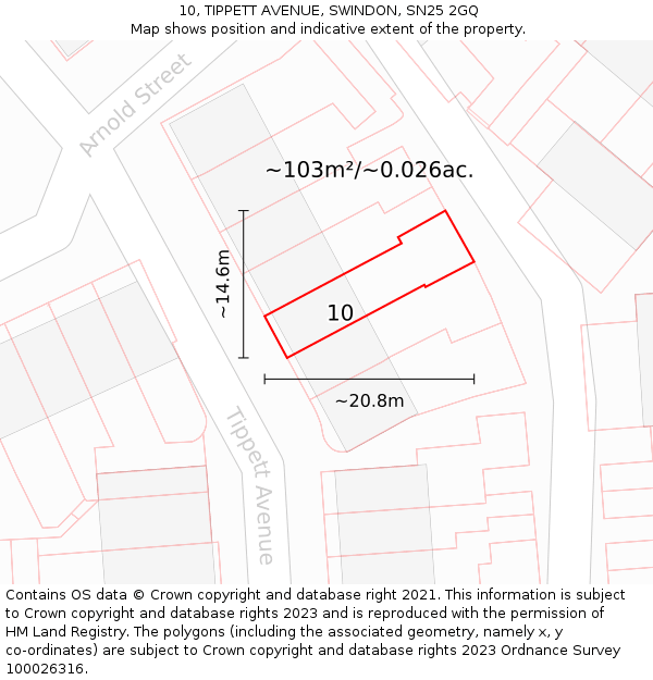 10, TIPPETT AVENUE, SWINDON, SN25 2GQ: Plot and title map
