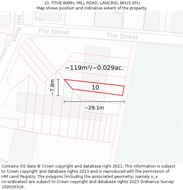 10, TITHE BARN, MILL ROAD, LANCING, BN15 0PU: Plot and title map