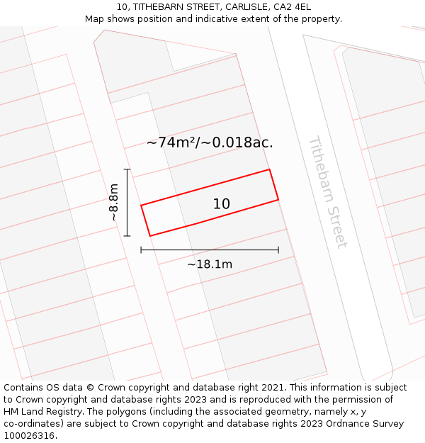 10, TITHEBARN STREET, CARLISLE, CA2 4EL: Plot and title map
