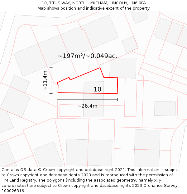 10, TITUS WAY, NORTH HYKEHAM, LINCOLN, LN6 9FA: Plot and title map