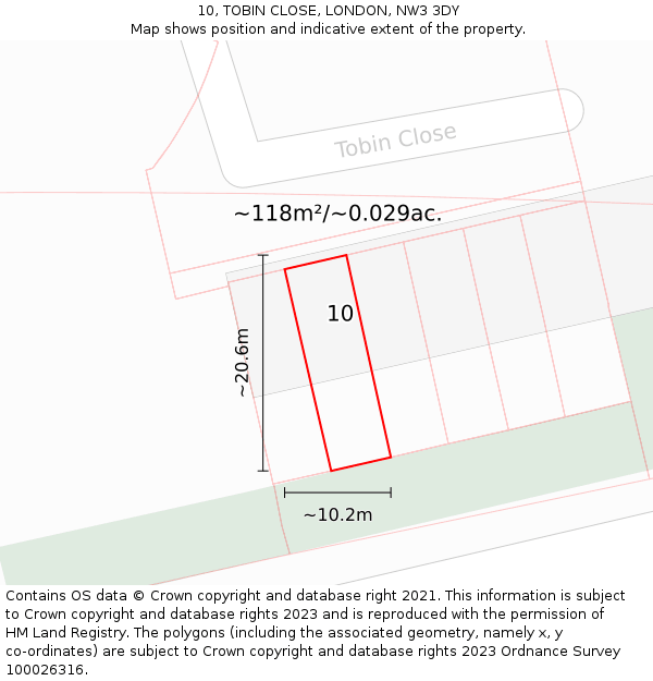10, TOBIN CLOSE, LONDON, NW3 3DY: Plot and title map