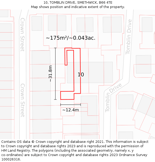 10, TOMBLIN DRIVE, SMETHWICK, B66 4TE: Plot and title map