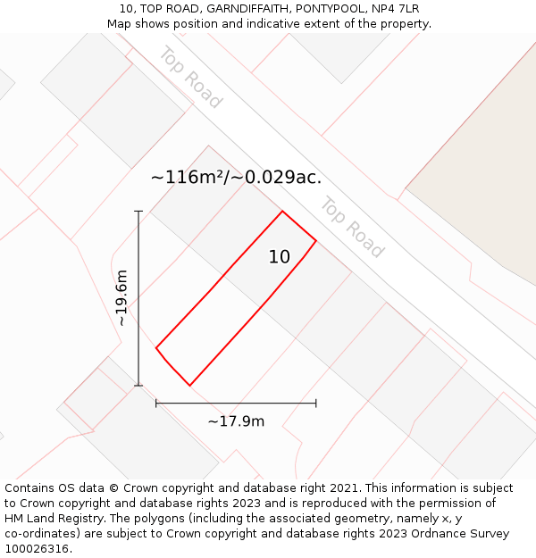 10, TOP ROAD, GARNDIFFAITH, PONTYPOOL, NP4 7LR: Plot and title map