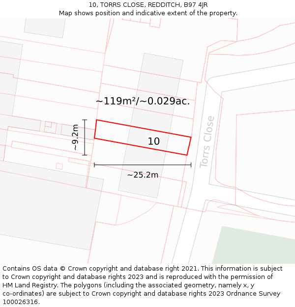 10, TORRS CLOSE, REDDITCH, B97 4JR: Plot and title map