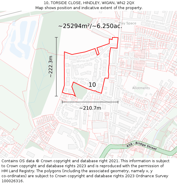 10, TORSIDE CLOSE, HINDLEY, WIGAN, WN2 2QX: Plot and title map