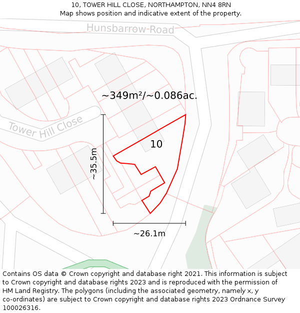 10, TOWER HILL CLOSE, NORTHAMPTON, NN4 8RN: Plot and title map