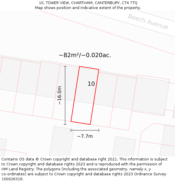 10, TOWER VIEW, CHARTHAM, CANTERBURY, CT4 7TQ: Plot and title map