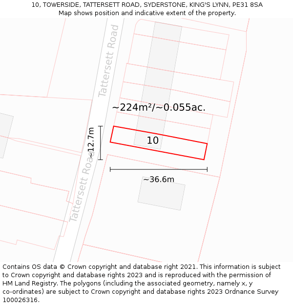 10, TOWERSIDE, TATTERSETT ROAD, SYDERSTONE, KING'S LYNN, PE31 8SA: Plot and title map