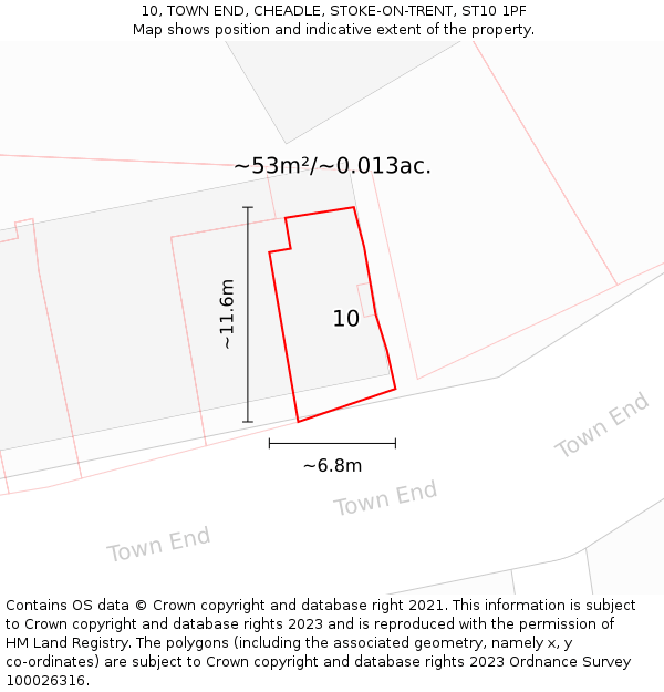 10, TOWN END, CHEADLE, STOKE-ON-TRENT, ST10 1PF: Plot and title map