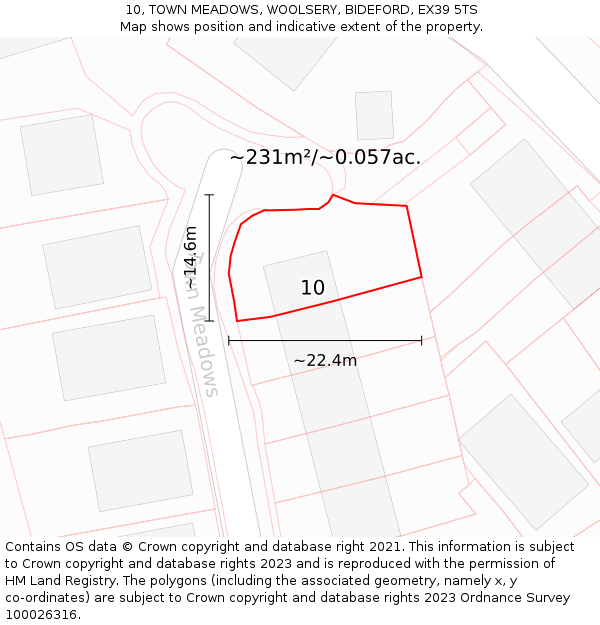 10, TOWN MEADOWS, WOOLSERY, BIDEFORD, EX39 5TS: Plot and title map